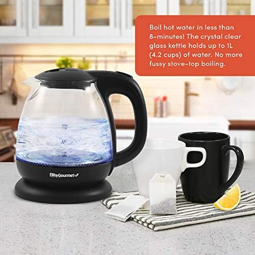 Elite Gourmet EKT1001B Electric BPA-Free Glass Kettle, Cordless 360° Base 5