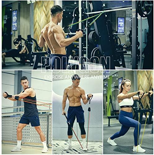 Polygon Resistance Bands Set, Exercise Tubes with Handles, Door Anchor and Ankle 6