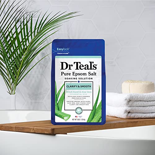 Dr Teal’s Pure Epsom Salt, Clarify & Smooth with Witch Hazel & Aloe Vera, 3lbs 6