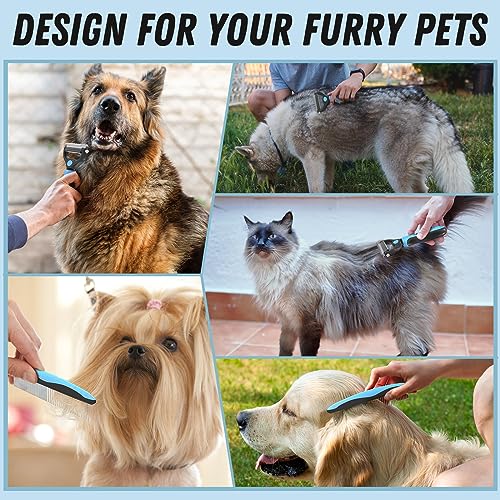 Pet Grooming Brush and Metal Comb Combo, Cat Brush Dog Brush for Shedding 7