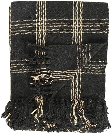 Creative Co-Op Plaid Black & Tan Fringed Woven Cotton Blend Throw 5