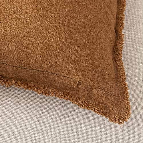 ATLINIA Linen Decorative Throw Pillow Cover 20” x 20” Fringed Throw Pillow 7