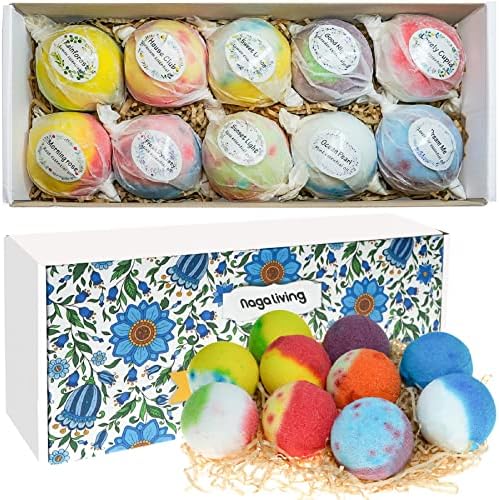 Nagaliving Bath Bombs Gift Set, 10 Organic Bubble Bath Bombs, Bath Gift