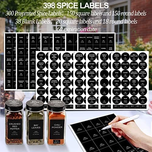 AISIPRIN 24 Pcs Glass Spice Jars with 398 Labels, 4oz Empty Square Containers 3