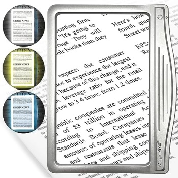 MAGNIPROS 5X Large LED Page Magnifier for Reading with 3 Color Lighting Modes