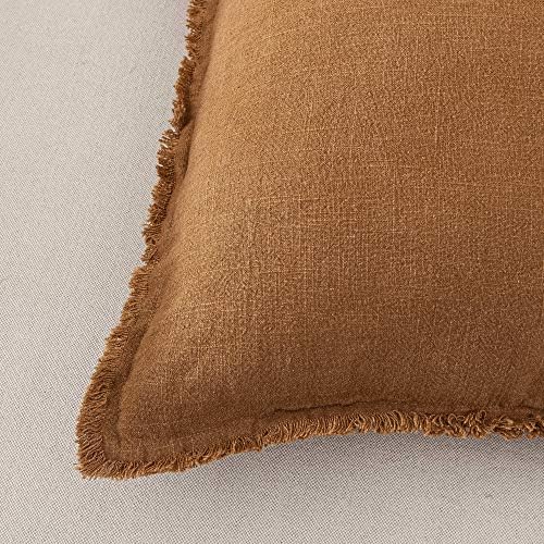 ATLINIA Linen Decorative Throw Pillow Cover 20” x 20” Fringed Throw Pillow 6