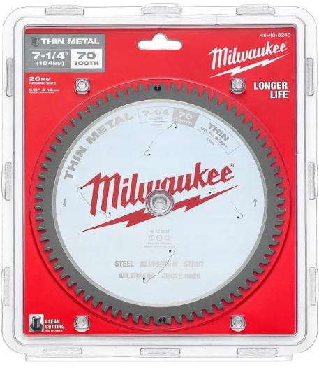 Milwaukee 48408240 184mm (7 1-4″) 70T Thin Metal Circular Saw Blade