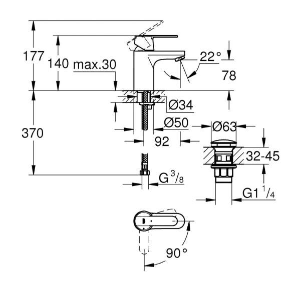 Grohe Get Taps Basin Mixer with Waste 3