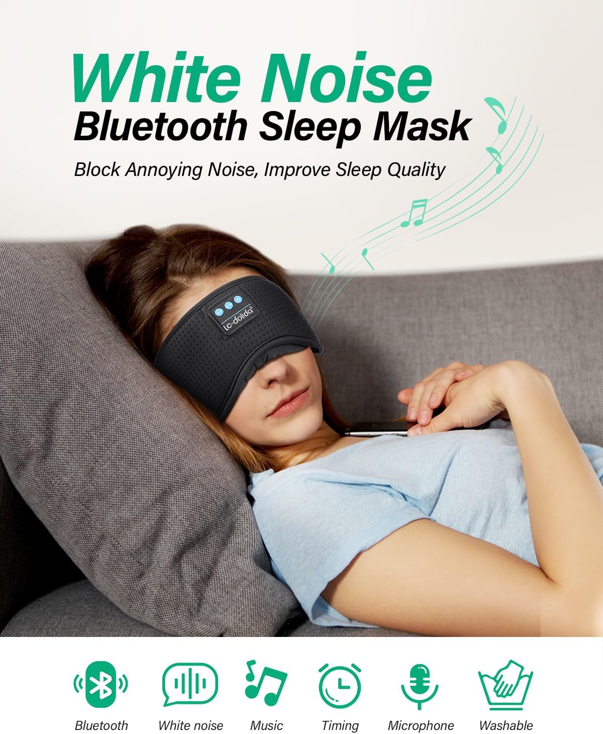 LC-dolida Sleep Headphones, White Noise Bluetooth Sleep Mask 3D Wireless Eye Mask Sleeping with Timing, Sleep Mask with Bluetooth Headphones for Side Sleepers Travel Yoga, Cool Gifts Men Women 4