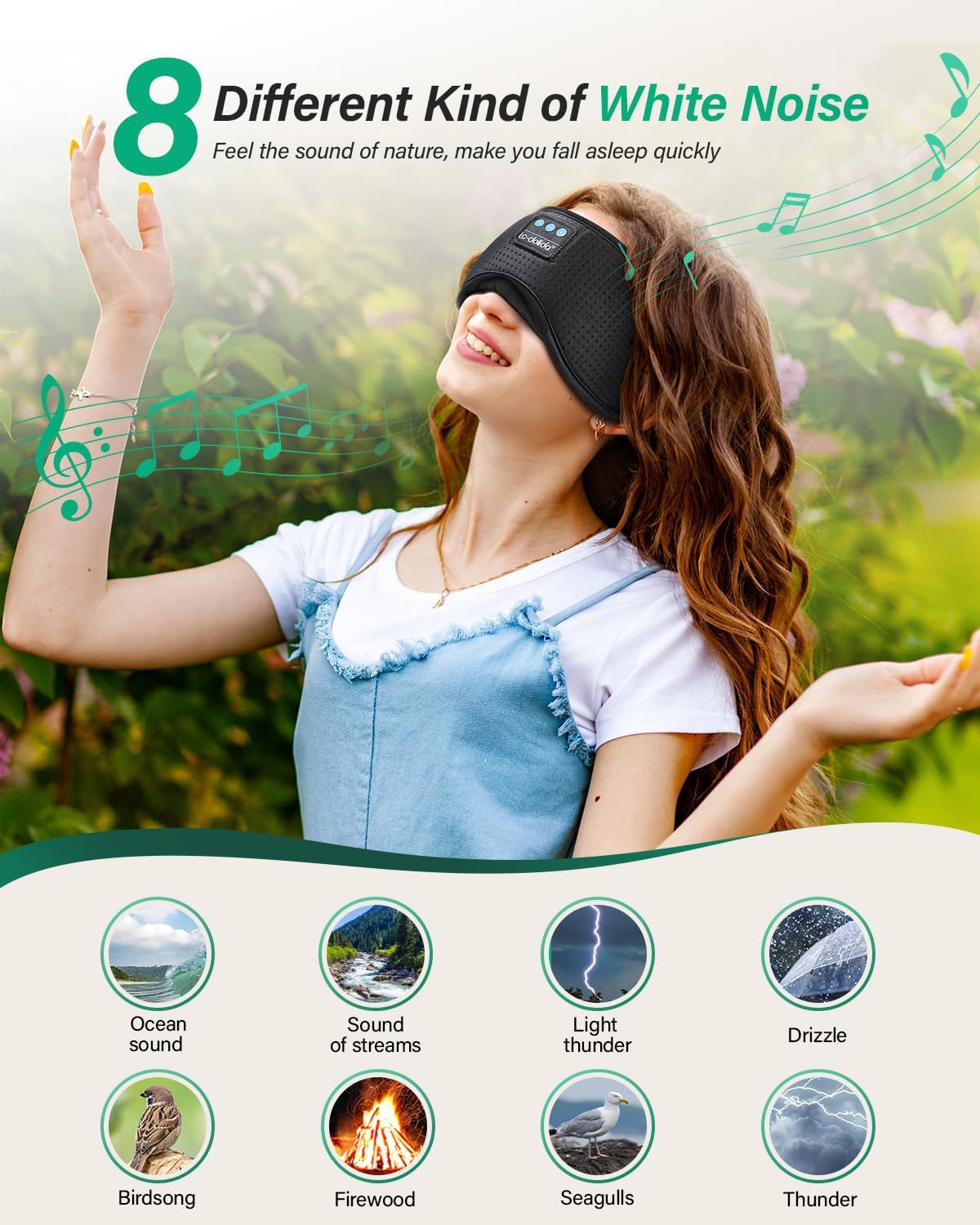 LC-dolida Sleep Headphones, White Noise Bluetooth Sleep Mask 3D Wireless Eye Mask Sleeping with Timing, Sleep Mask with Bluetooth Headphones for Side Sleepers Travel Yoga, Cool Gifts Men Women 5