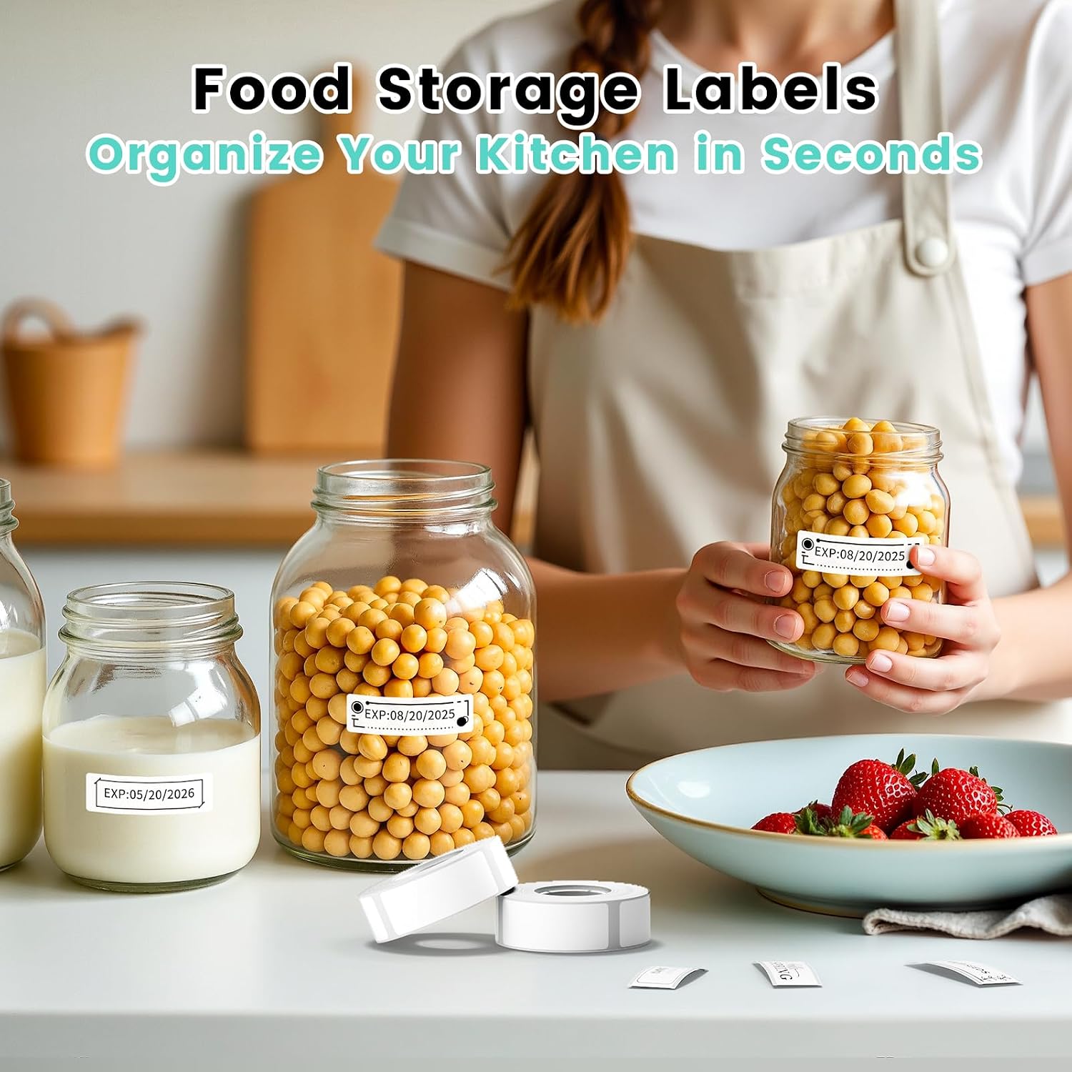 Phomemo D30 D30D Labels, Black on White (12mm X 40mm) | Ideal for home storage, office files, school supplies, kitchen jar marking & daily classification,160 Labels/Roll 6