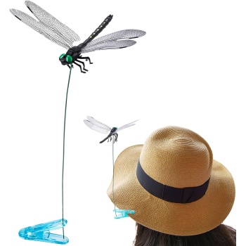 BEIQIYA Dragonfly Clips, Artificial 3D Simulation Dragonflies Hat Clip, Fly Scare Devices Garden Decor for Outdoor Yard Courtyard Patio Flower Beds