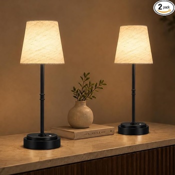 Cordless Table Lamps 2 Pack, Rechargeable Battery Operated Lamps, Black