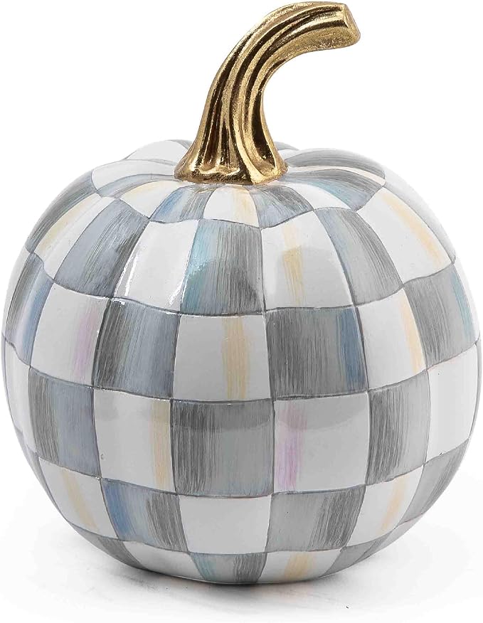 MACKENZIE-CHILDS Resin Pumpkin, Mini, Gray-and-White Sterling Check