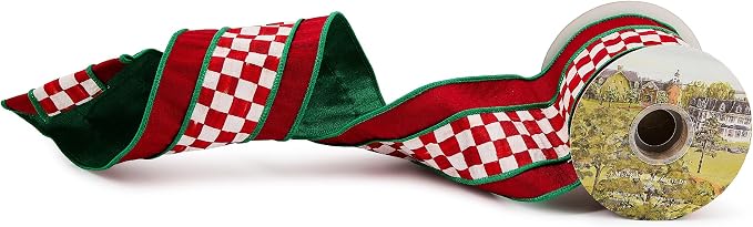 MACKENZIE-CHILDS Holiday Ribbon, Decorative Ribbon for Christmas Gift Wrapping and Wreaths, 4 Inches Wide, 5 Yards, Check It Out