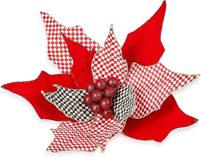 MACKENZIE-CHILDS Poinsettia Clip, Christmas Flower Ornament and Tree Decoration, Jumbo, Check It Out