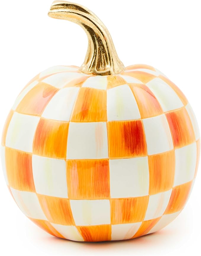 MACKENZIE-CHILDS Resin Pumpkin, Mini, Orange-and-White Orange Check