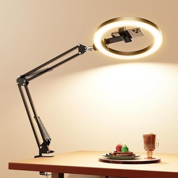 Upgrade Ring Light Overhead Camera Phone Mount for Desk, Evershop 10” Selfie Light with Stand Tripod for iPhone, Light with Phone Holder for Video Recording,Zoom Meeting,Live Streaming Tiktok,YouTube
