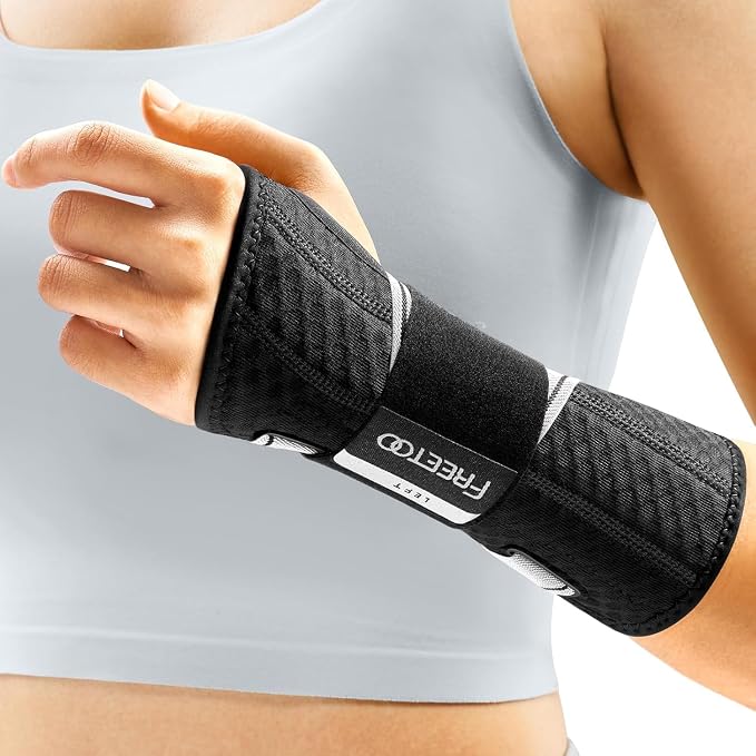 FREETOO Carpal Tunnel Wrist Brace Night Support.Black,Left Hand,XS