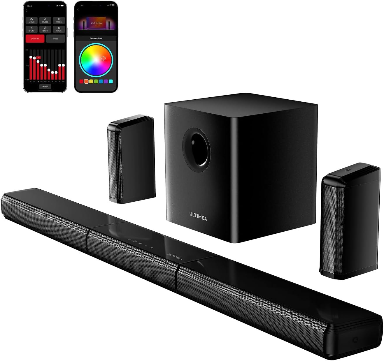 ULTIMEA 7.1ch Virtual Surround Soundbar, TV Soundbar with 2 Surround Speakers, RGB, Subwoofer, TV Surround Sound System, 410W Peak Power, Apollo S70 Ultra