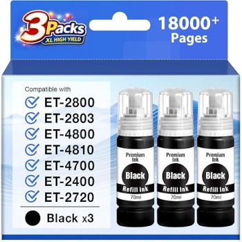 Compatible Ink Refill Bottles Replacement for EPSON 522 Black Ink Bottles | Replacement for EPSON 522 Ink Refill Bottles Compatible with EcoTank ET-2800 ET-2400 ET-4800 ET-2803 ET-2720 ET-4700 ET-4810
