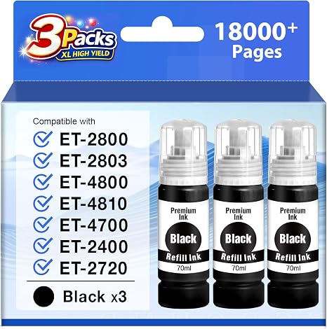 Compatible Ink Refill Bottles Replacement for EPSON 522 Black Ink Bottles | Replacement for EPSON 522 Ink Refill Bottles Compatible with EcoTank ET-2800 ET-2400 ET-4800 ET-2803 ET-2720 ET-4700 ET-4810