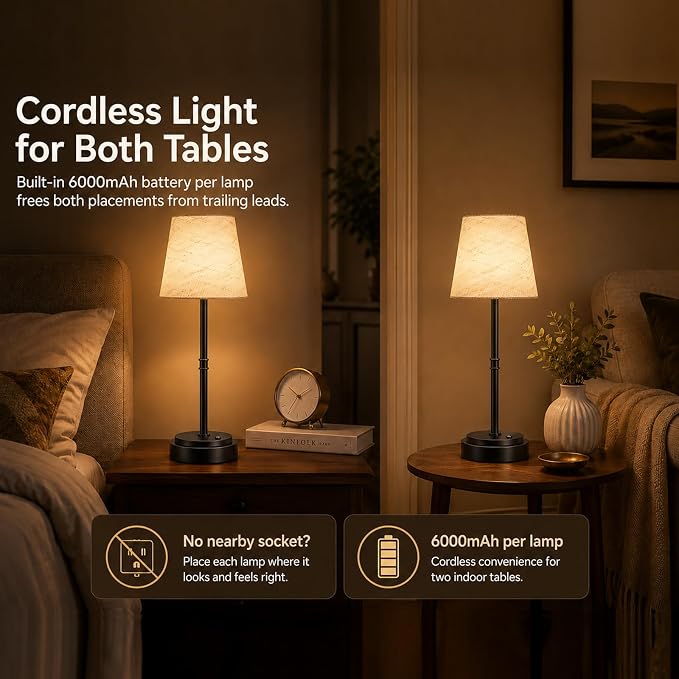 Cordless Table Lamps 2 Pack, Rechargeable Battery Operated Lamps, Black 2