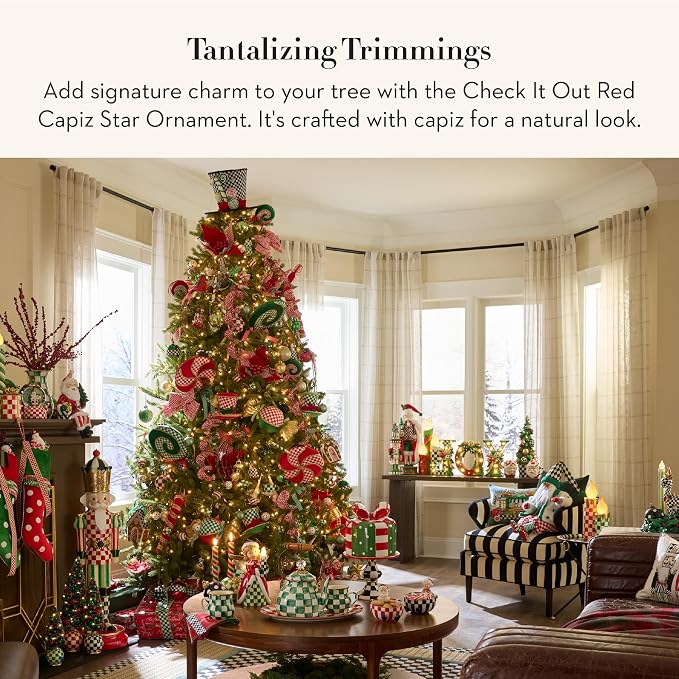 MACKENZIE-CHILDS Capiz Star Ornament, Christmas Tree Decoration, Check It Out Red 4