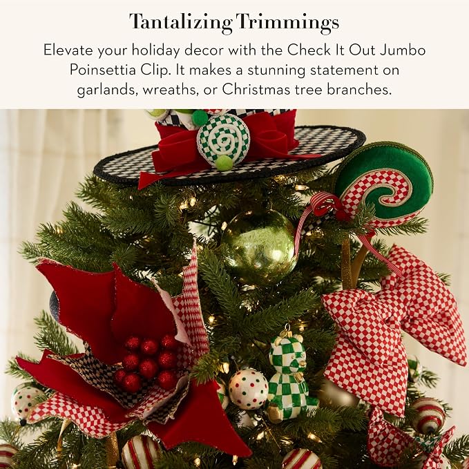 MACKENZIE-CHILDS Poinsettia Clip, Christmas Flower Ornament and Tree Decoration, Jumbo, Check It Out 4