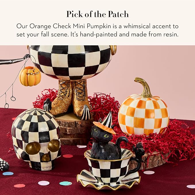 MACKENZIE-CHILDS Resin Pumpkin, Mini, Orange-and-White Orange Check 4