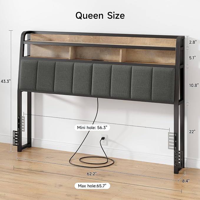 ONBRILL Ergonomic Headboard Queen Size with 2-Tier Storage, Black & Brown 4