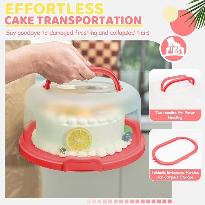 Ohuhu Cake Carrier, BPA-Free Cake stand with Lid and Handle Cake Transport Container Portable Cake Holder Two Sided Base for Pies Cookies Nuts Fruit etc – Suitable for 10 inch Cake Perfect Gifts 4