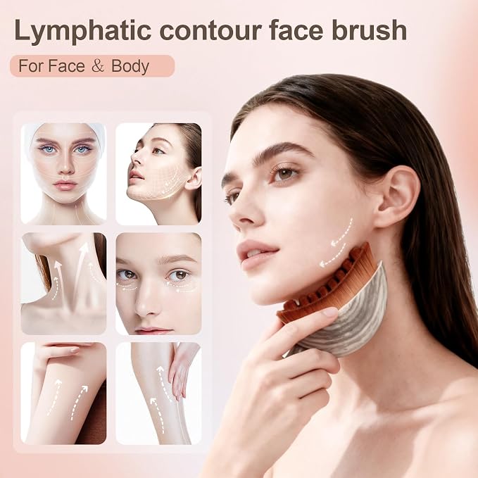 2 PCS Lymphatic Contour Face Brush, Manual Lymphatic Drainage Massager, Natural Makeup Brushes with Durable Soft Bristles, Hypoallergenic Ergonomic Facial Cleansing Brush for Sculpting 4