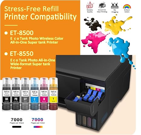 Ink Refill Bottles Compatible Replacement for 8550 ET-8550 ET8550 8500 ET-8500 ET8500 Printer 2