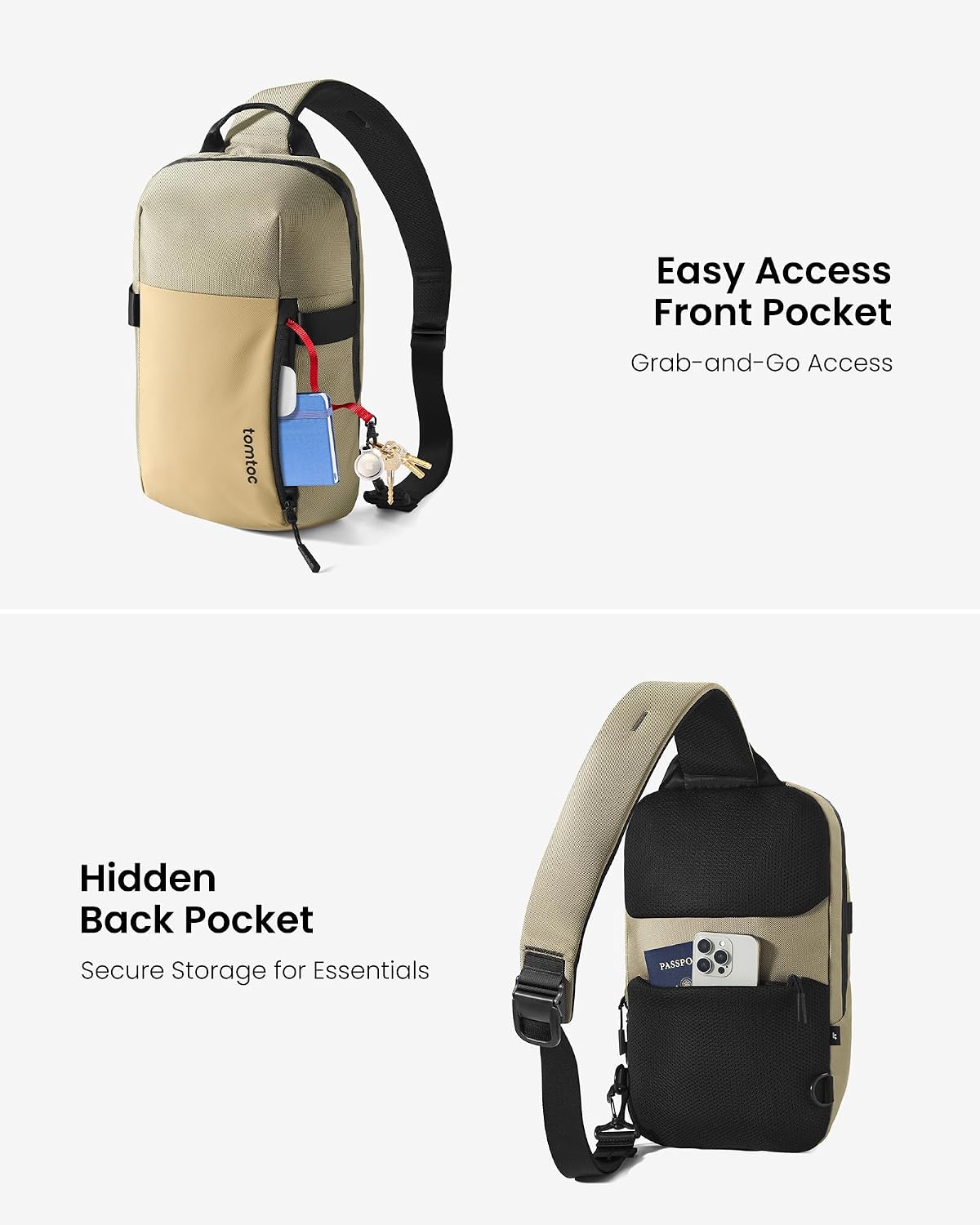 Tomtoc Sling Bag Crossbody Backpack EDC Daypack for Men Women Minimalist Chest Shoulder Bag for 2024 New 14″ MacBook Pro, 13″ MacBook Air, 11″ iPad Air, Daily Use, Work, Travel – S Size 4