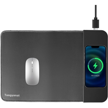 15W Wireless Charging Mouse Pad, 2 in 1 Desk Pad with Non-Slip Rubber Base, Fast Qi Wireless Charger for iPhone/Computers/Home Charging Devices, 12.8 * 8.5in Mouse Pad - Gray