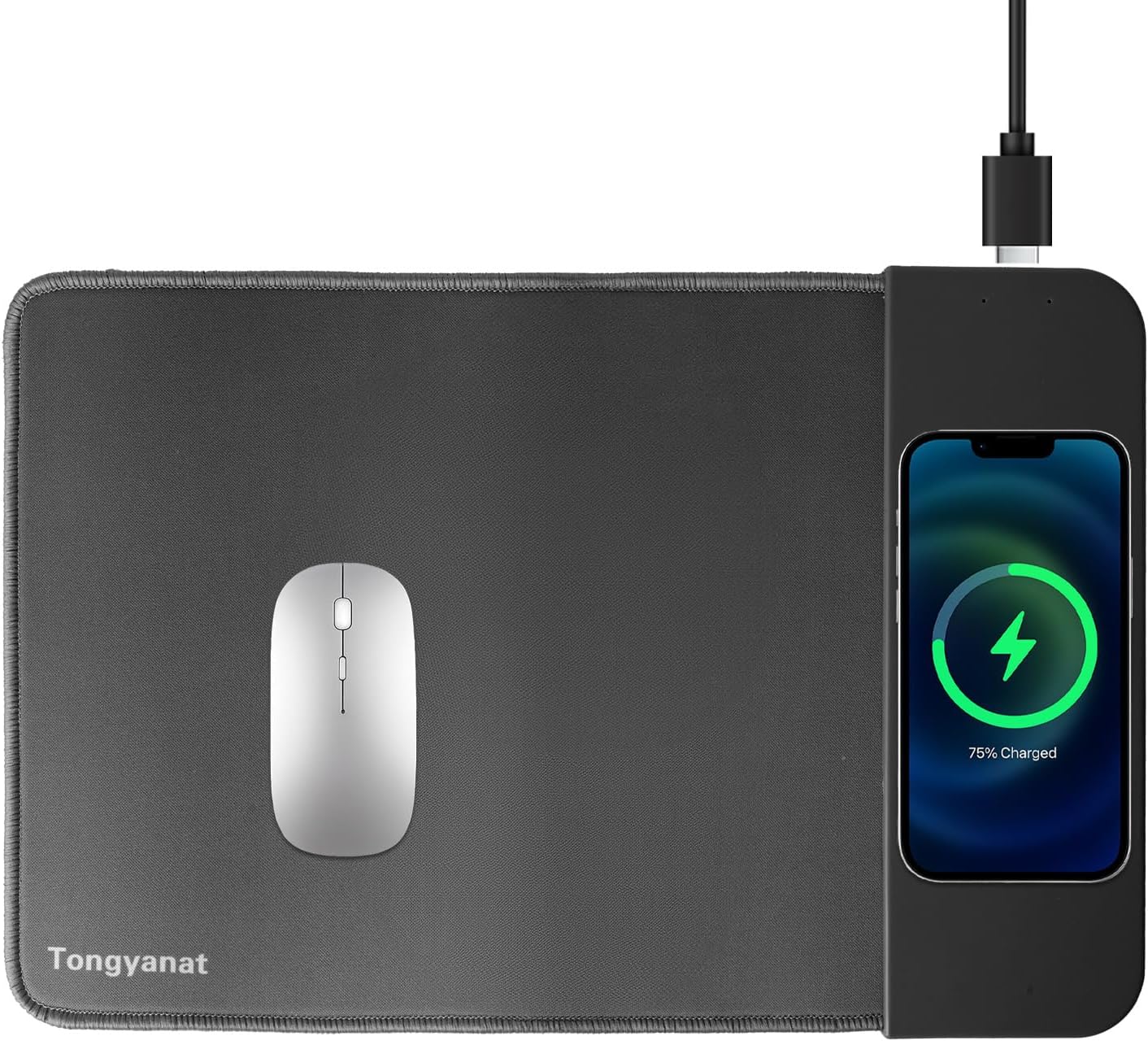 15W Wireless Charging Mouse Pad, 2 in 1 Desk Pad with Non-Slip Rubber Base, Fast Qi Wireless Charger for iPhone/Computers/Home Charging Devices, 12.8 * 8.5in Mouse Pad - Gray