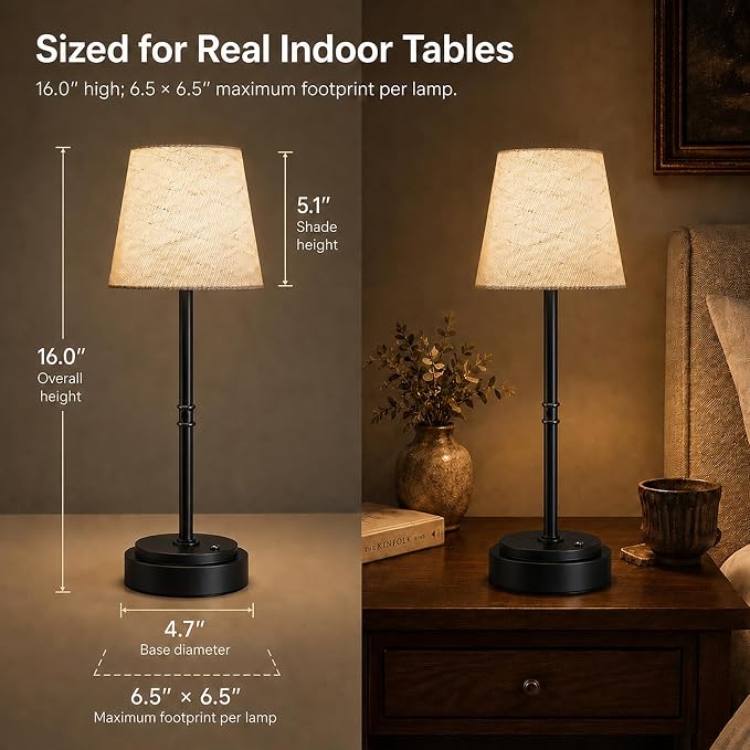 Cordless Table Lamps 2 Pack, Rechargeable Battery Operated Lamps, Black 3