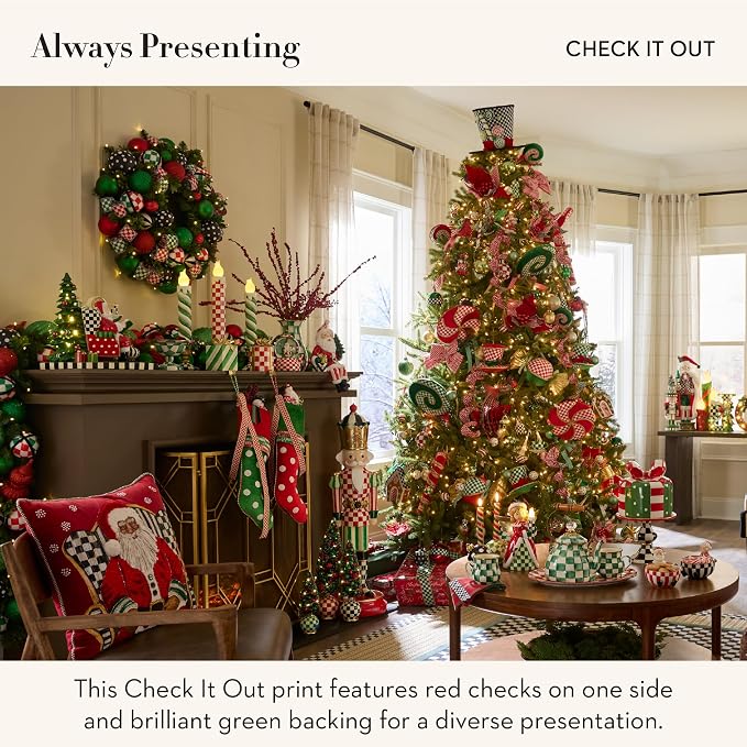 MACKENZIE-CHILDS Holiday Ribbon, Decorative Ribbon for Christmas Gift Wrapping and Wreaths, 4 Inches Wide, 5 Yards, Check It Out 3