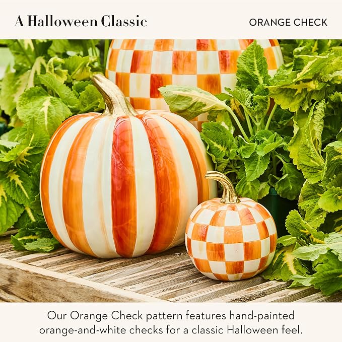 MACKENZIE-CHILDS Resin Pumpkin, Mini, Orange-and-White Orange Check 3