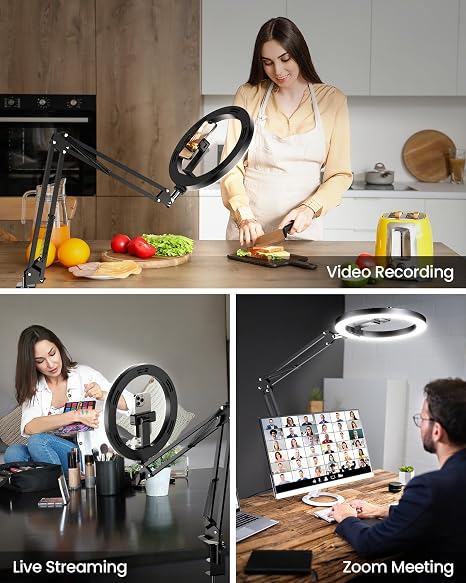 Upgrade Ring Light Overhead Camera Phone Mount for Desk, Evershop 10” Selfie Light with Stand Tripod for iPhone, Light with Phone Holder for Video Recording,Zoom Meeting,Live Streaming Tiktok,YouTube 3