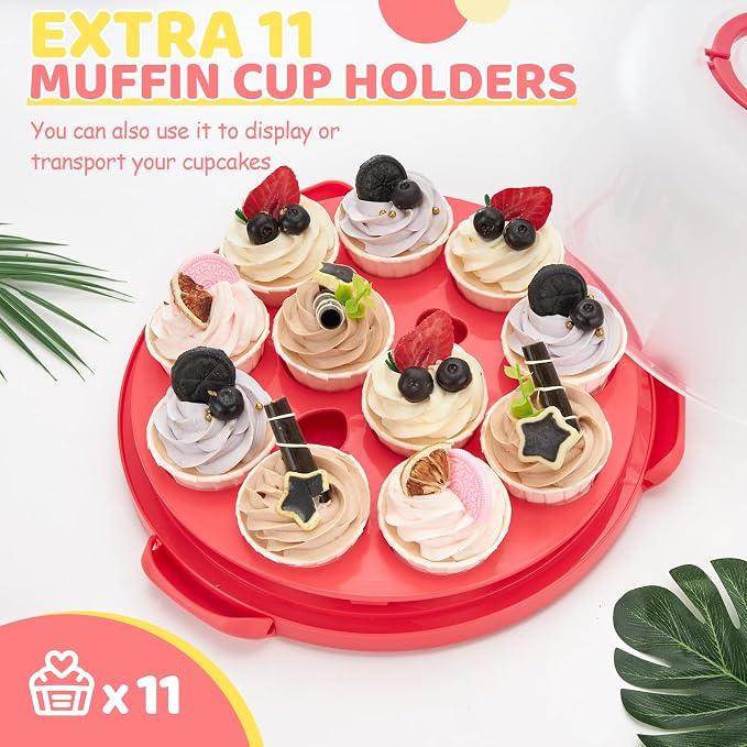 Ohuhu Cake Carrier, BPA-Free Cake stand with Lid and Handle Cake Transport Container Portable Cake Holder Two Sided Base for Pies Cookies Nuts Fruit etc – Suitable for 10 inch Cake Perfect Gifts 3
