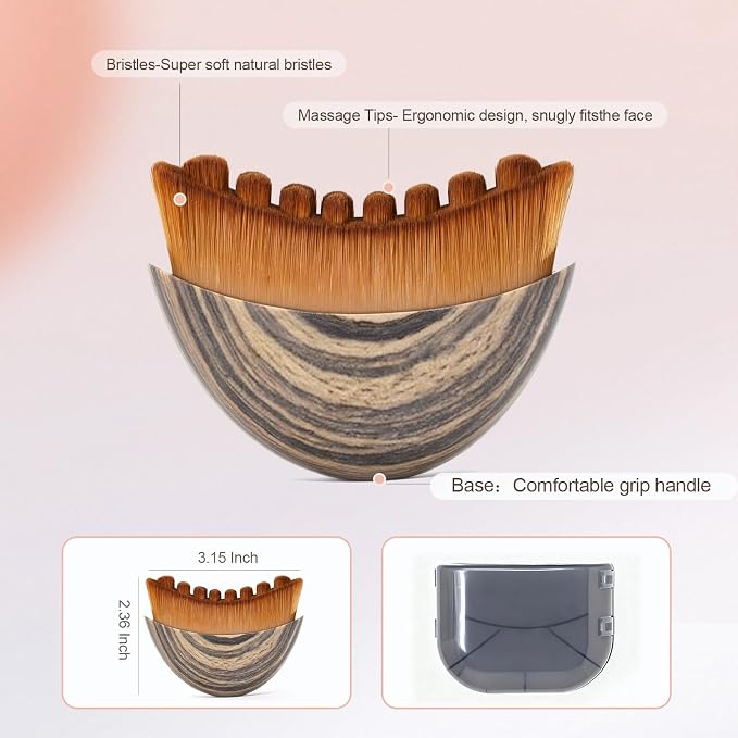 2 PCS Lymphatic Contour Face Brush, Manual Lymphatic Drainage Massager, Natural Makeup Brushes with Durable Soft Bristles, Hypoallergenic Ergonomic Facial Cleansing Brush for Sculpting 3