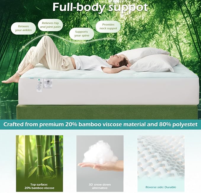 Hansleep Full Size Mattress Topper Memory Foam, Full Foam Mattress Pad 3