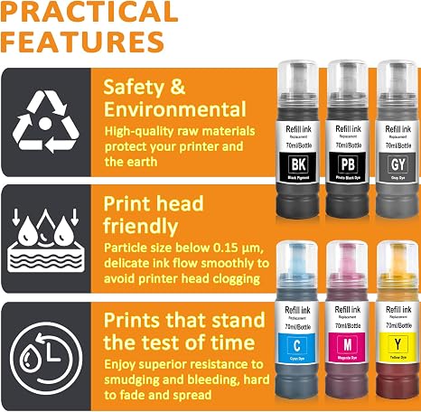 Ink Refill Bottles Compatible Replacement for 8550 ET-8550 ET8550 8500 ET-8500 ET8500 Printer 3