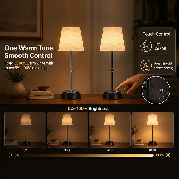 Cordless Table Lamps 2 Pack, Rechargeable Battery Operated Lamps, Black 4