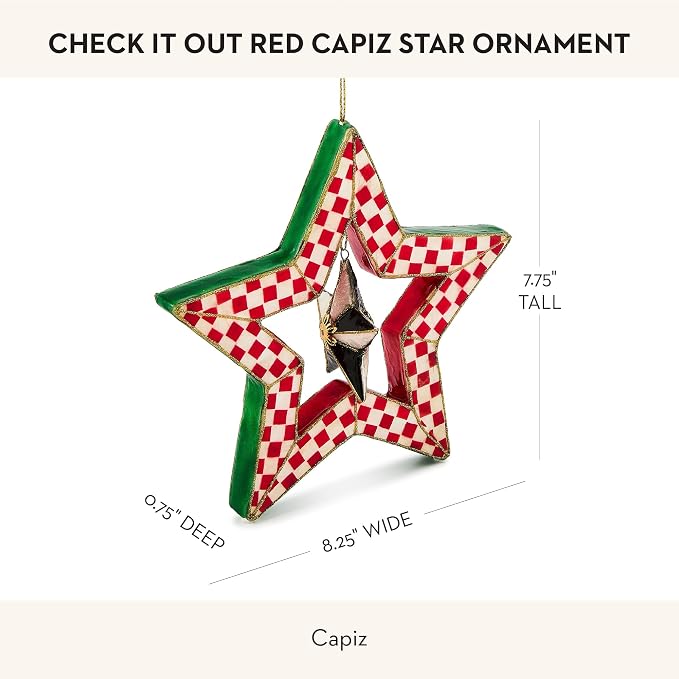 MACKENZIE-CHILDS Capiz Star Ornament, Christmas Tree Decoration, Check It Out Red 2