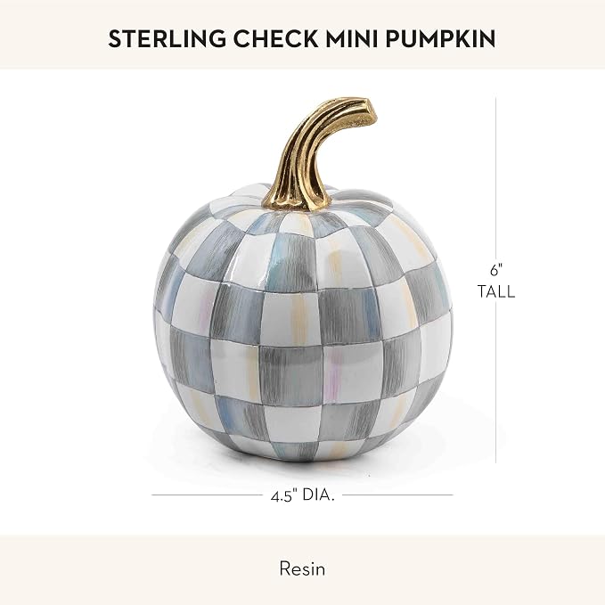 MACKENZIE-CHILDS Resin Pumpkin, Mini, Gray-and-White Sterling Check 2