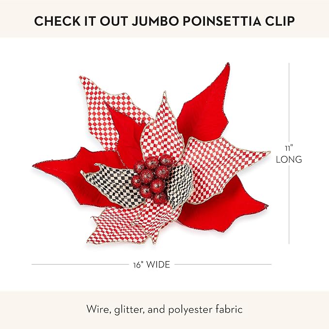 MACKENZIE-CHILDS Poinsettia Clip, Christmas Flower Ornament and Tree Decoration, Jumbo, Check It Out 3