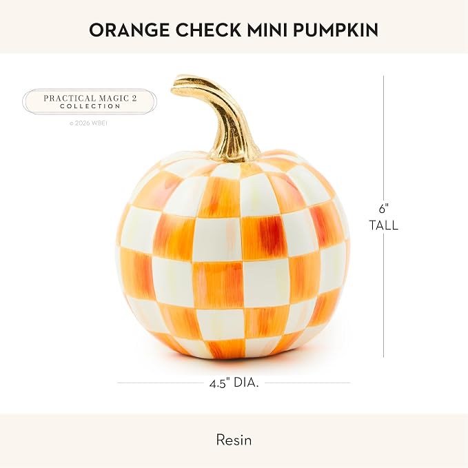 MACKENZIE-CHILDS Resin Pumpkin, Mini, Orange-and-White Orange Check 2